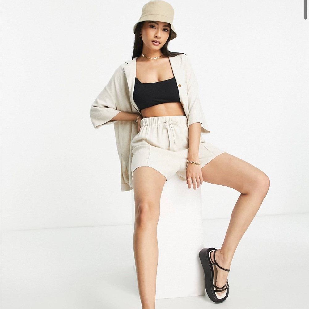Linen blend top shop set